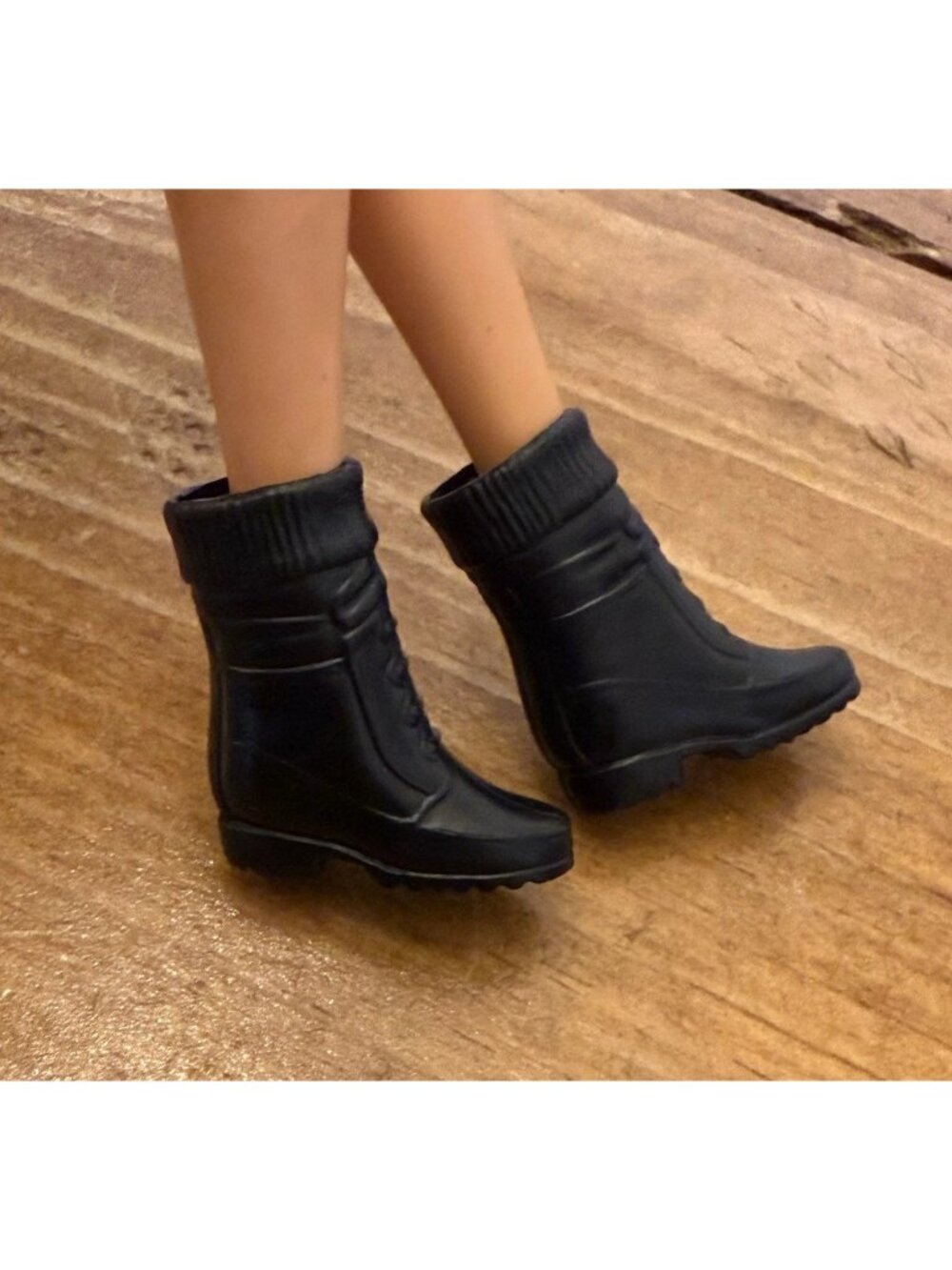 Barbie Francie Doll Ankle High Black Combat Boots Hard Plastic w/ Built In Socks